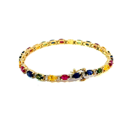 14K Yellow Gold Multi-Gem Tennis Bracelet with Sapphires, Rubies, Citrines, Green Tourmalines and Diamond Accents — image 3 of 4
