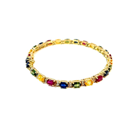 14K Yellow Gold Multi-Gem Tennis Bracelet with Sapphires, Rubies, Citrines, Green Tourmalines and Diamond Accents — image 4 of 4