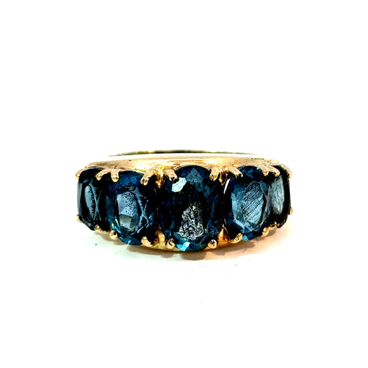 Pre-owned 10K Yellow Gold Five-Stone Blue Topaz Ring, Size 7