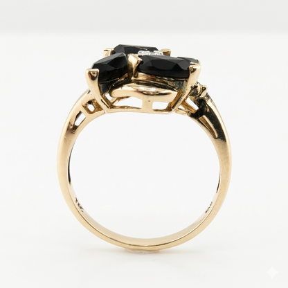 14k Yellow Gold Diamond and Onyx Cluster Ring