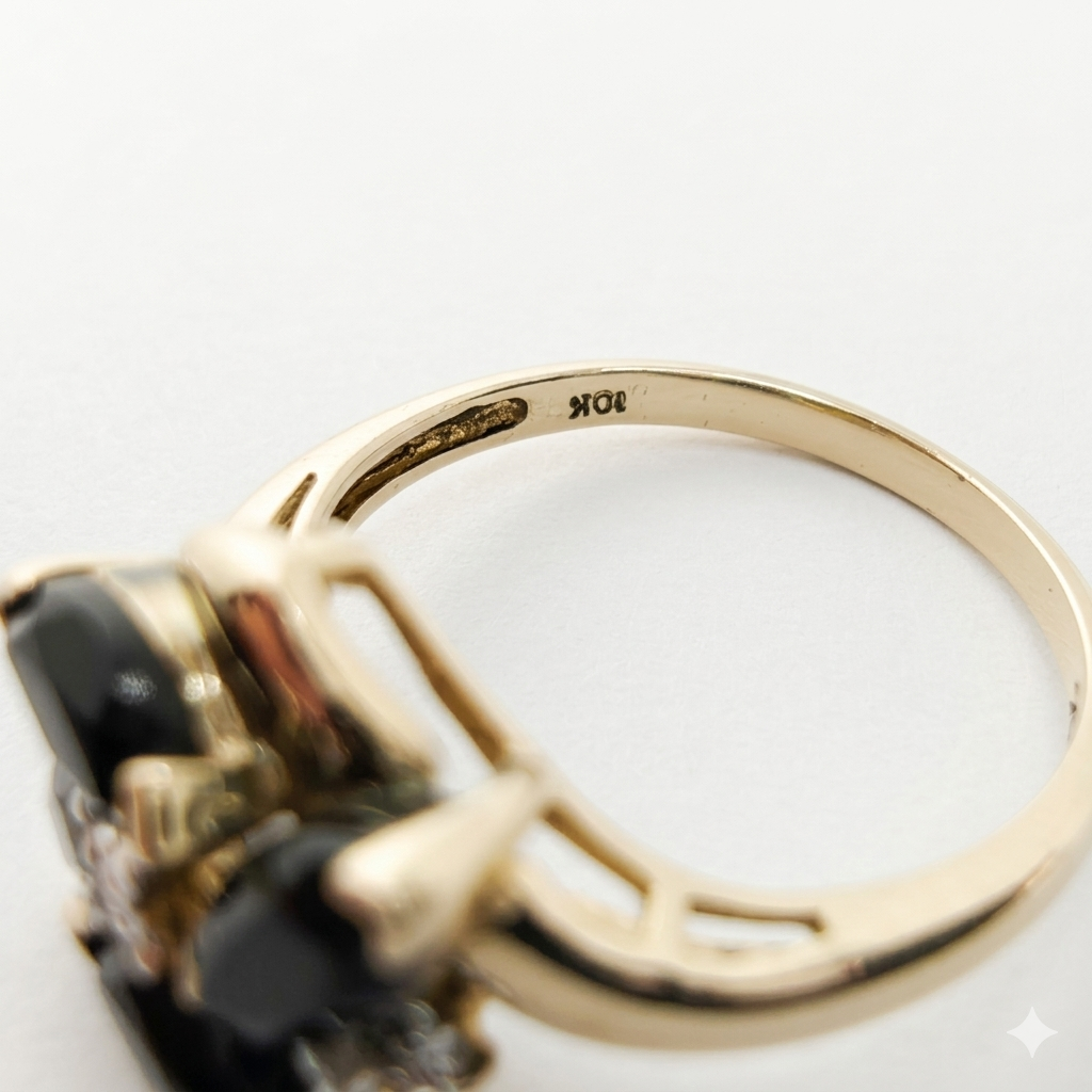 14k Yellow Gold Diamond and Onyx Cluster Ring