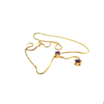 14k Yellow Gold Snake Chain Y-Necklace with Purple Square-Cut Stones — image 1 of 8