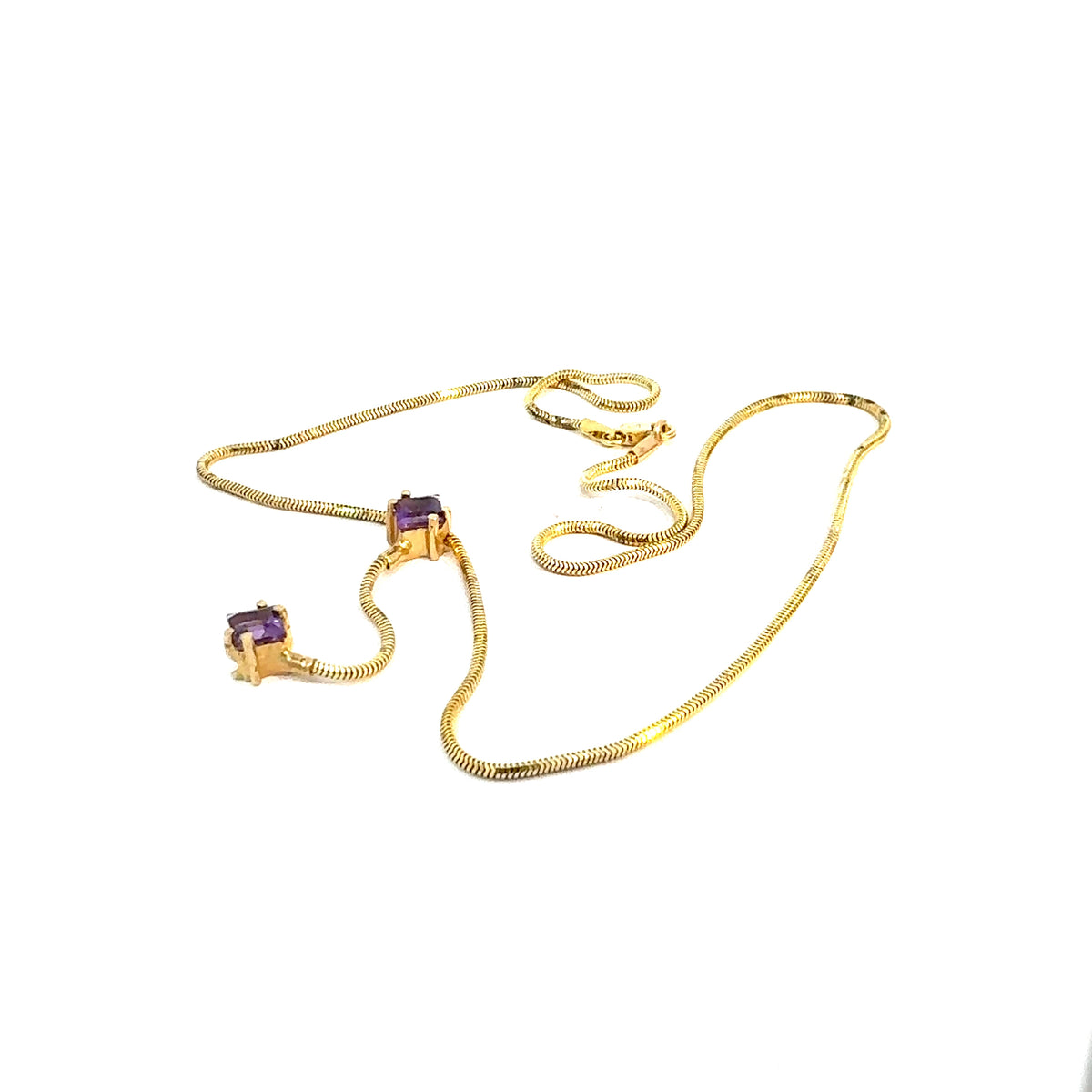 14k Yellow Gold Snake Chain Y-Necklace with Purple Square-Cut Stones — image 2 of 8