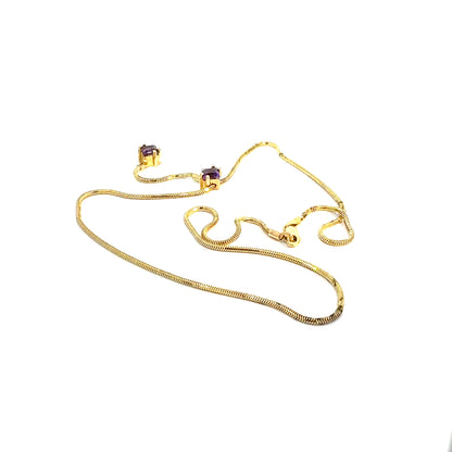 14k Yellow Gold Snake Chain Y-Necklace with Purple Square-Cut Stones — image 3 of 8