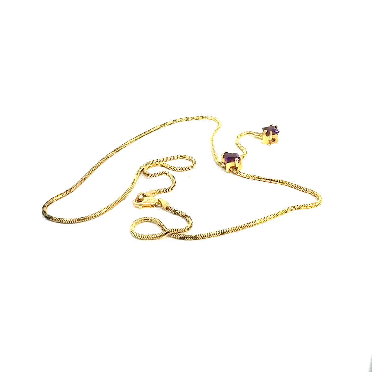 14k Yellow Gold Snake Chain Y-Necklace with Purple Square-Cut Stones — image 4 of 8