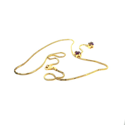 14k Yellow Gold Snake Chain Y-Necklace with Purple Square-Cut Stones — image 4 of 8