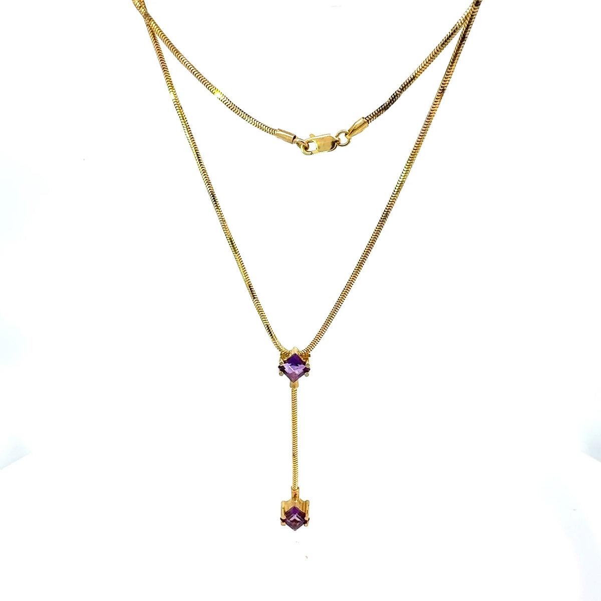 14k Yellow Gold Snake Chain Y-Necklace with Purple Square-Cut Stones — image 5 of 8