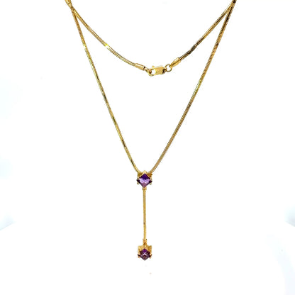 14k Yellow Gold Snake Chain Y-Necklace with Purple Square-Cut Stones — image 5 of 8