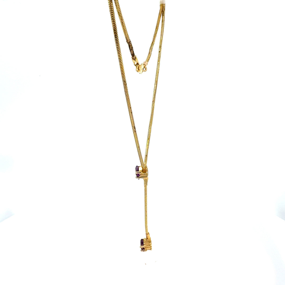14k Yellow Gold Snake Chain Y-Necklace with Purple Square-Cut Stones — image 7 of 8