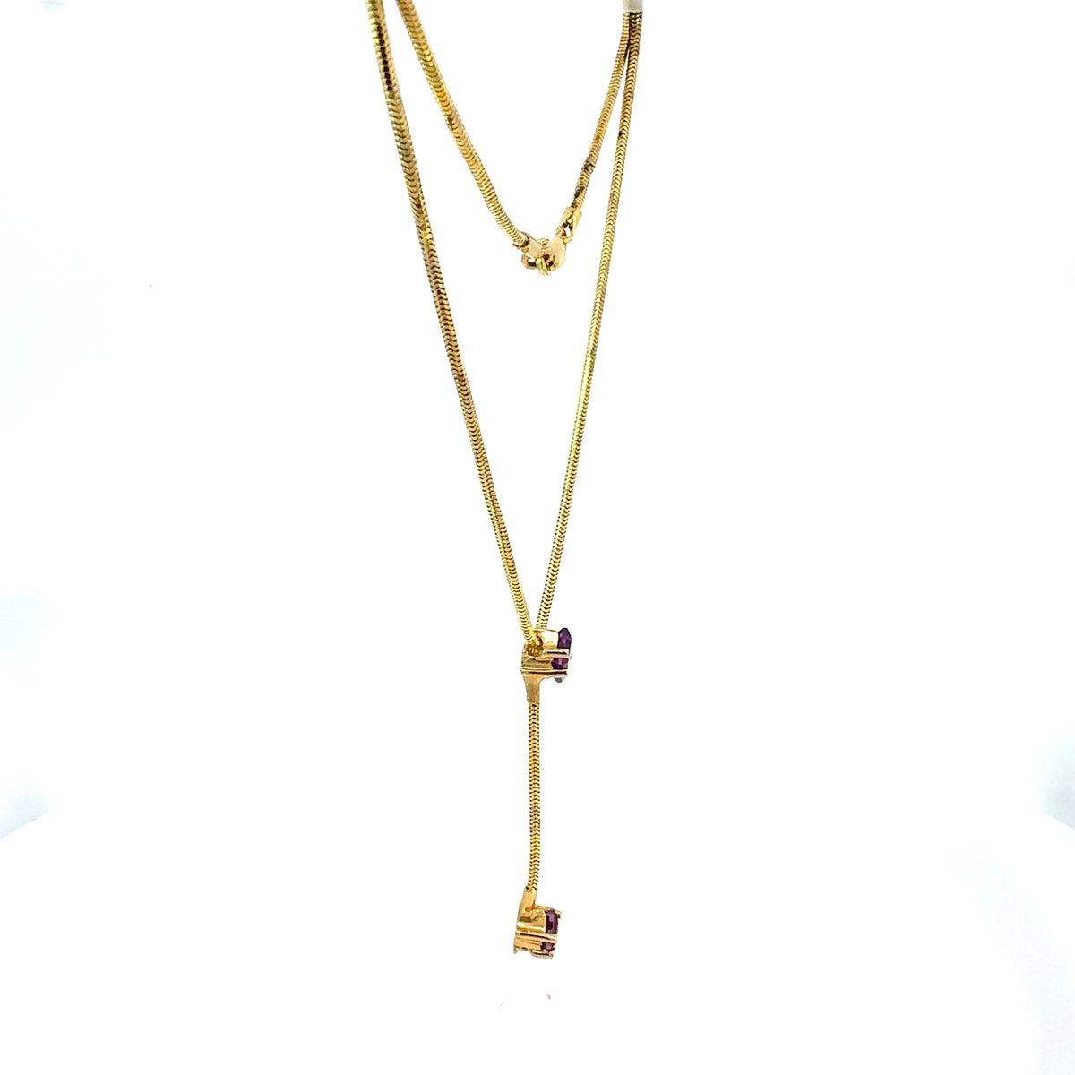 14k Yellow Gold Snake Chain Y-Necklace with Purple Square-Cut Stones — image 8 of 8
