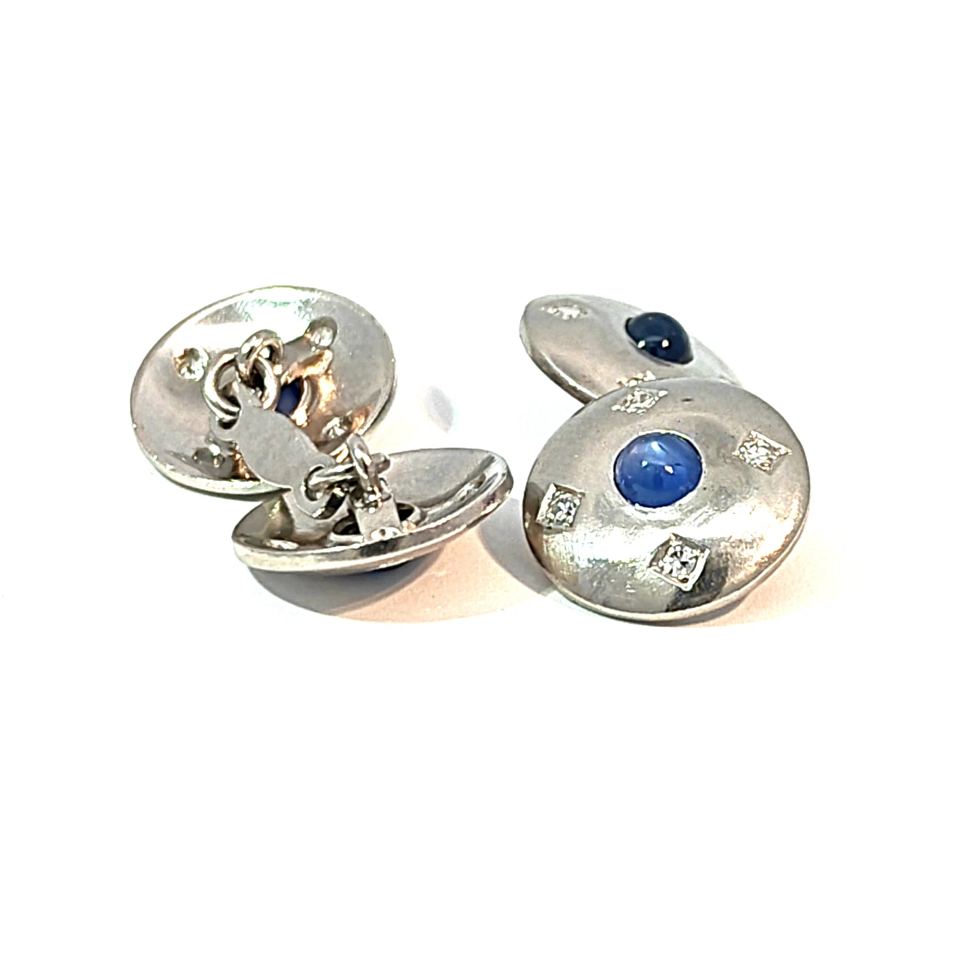 Platinum Sapphire and Diamond Double-Sided Chain-Link Cufflinks — image 4 of 4