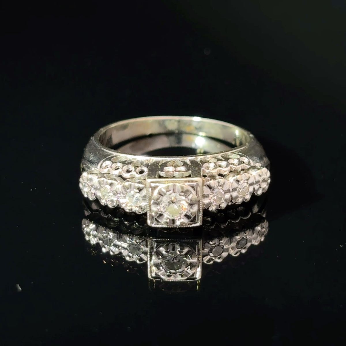 18K White Gold Diamond Cluster Ring, Size 8, Approx. 0.25 CTW — image 1 of 4
