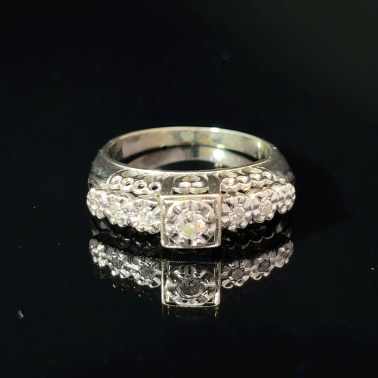 Pre-owned 18K White Gold Diamond Cluster Ring, Size 8, Approx. 0.25 CTW