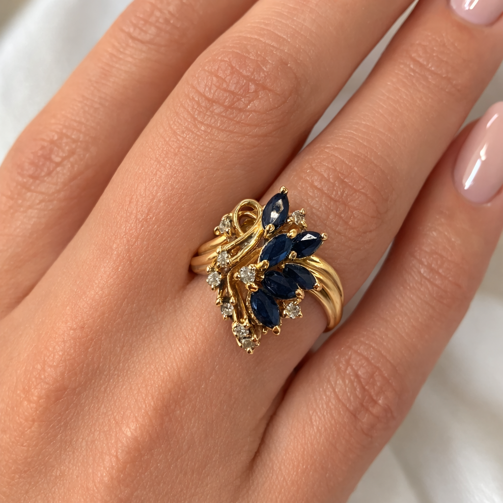 Exquisite 14k Gold Sapphire and Diamond Ring
