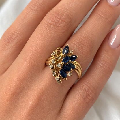 Exquisite 14k Gold Sapphire and Diamond Ring