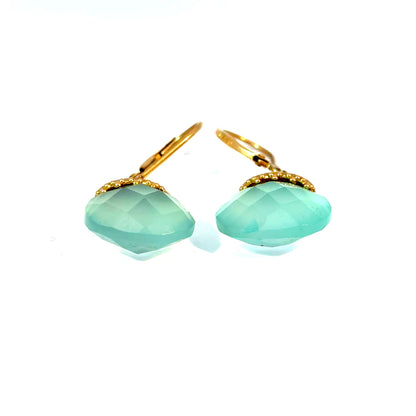 14k Yellow Gold Blue Chalcedony Briolette Drop Earrings — image 1 of 4