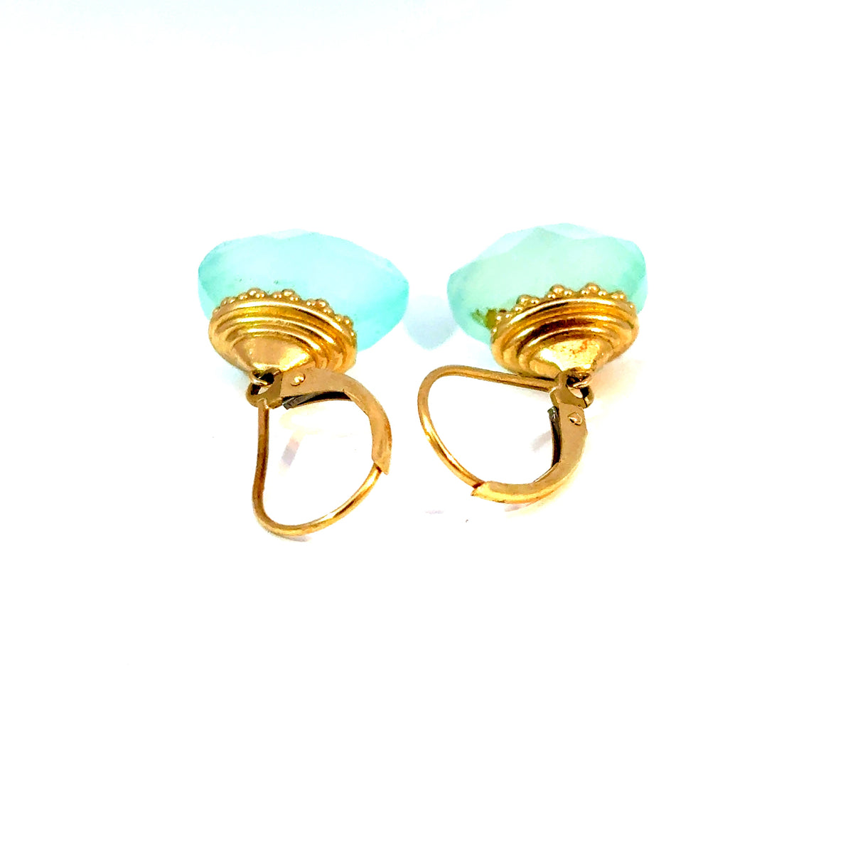 14k Yellow Gold Blue Chalcedony Briolette Drop Earrings — image 3 of 4