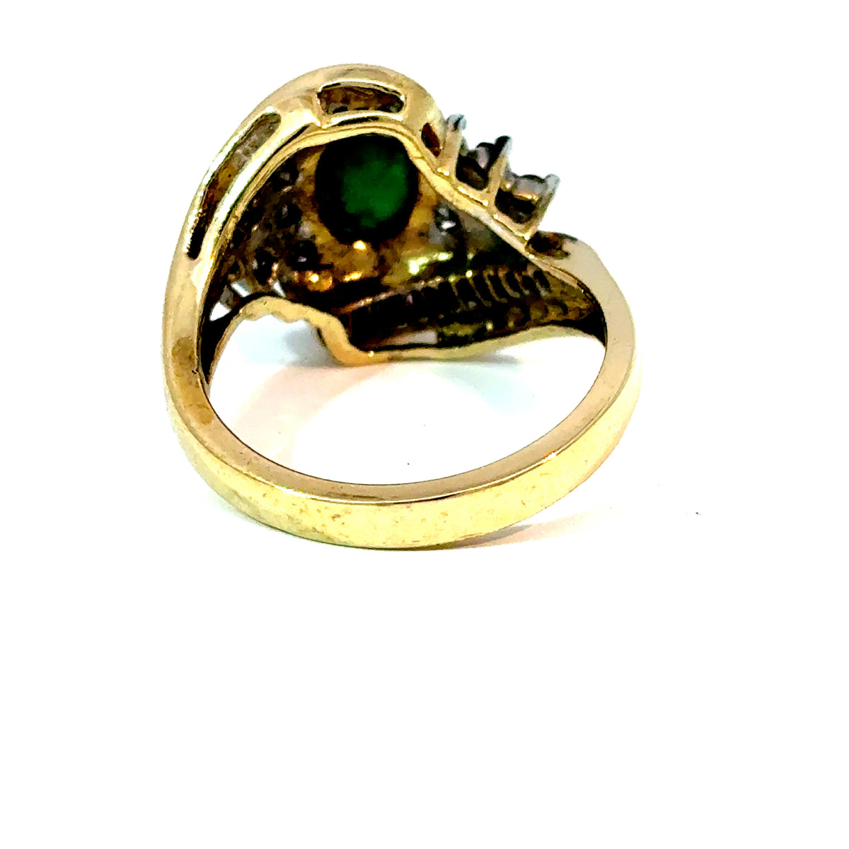 14K Yellow Gold Oval Emerald and Diamond Bypass Ring, Size 7 — image 3 of 4