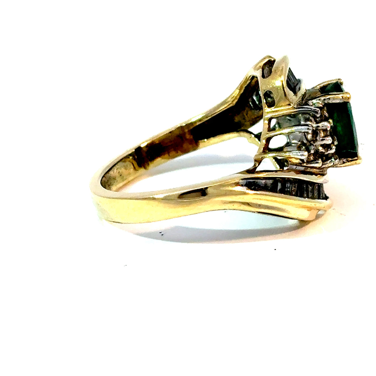 14K Yellow Gold Oval Emerald and Diamond Bypass Ring, Size 7 — image 4 of 4
