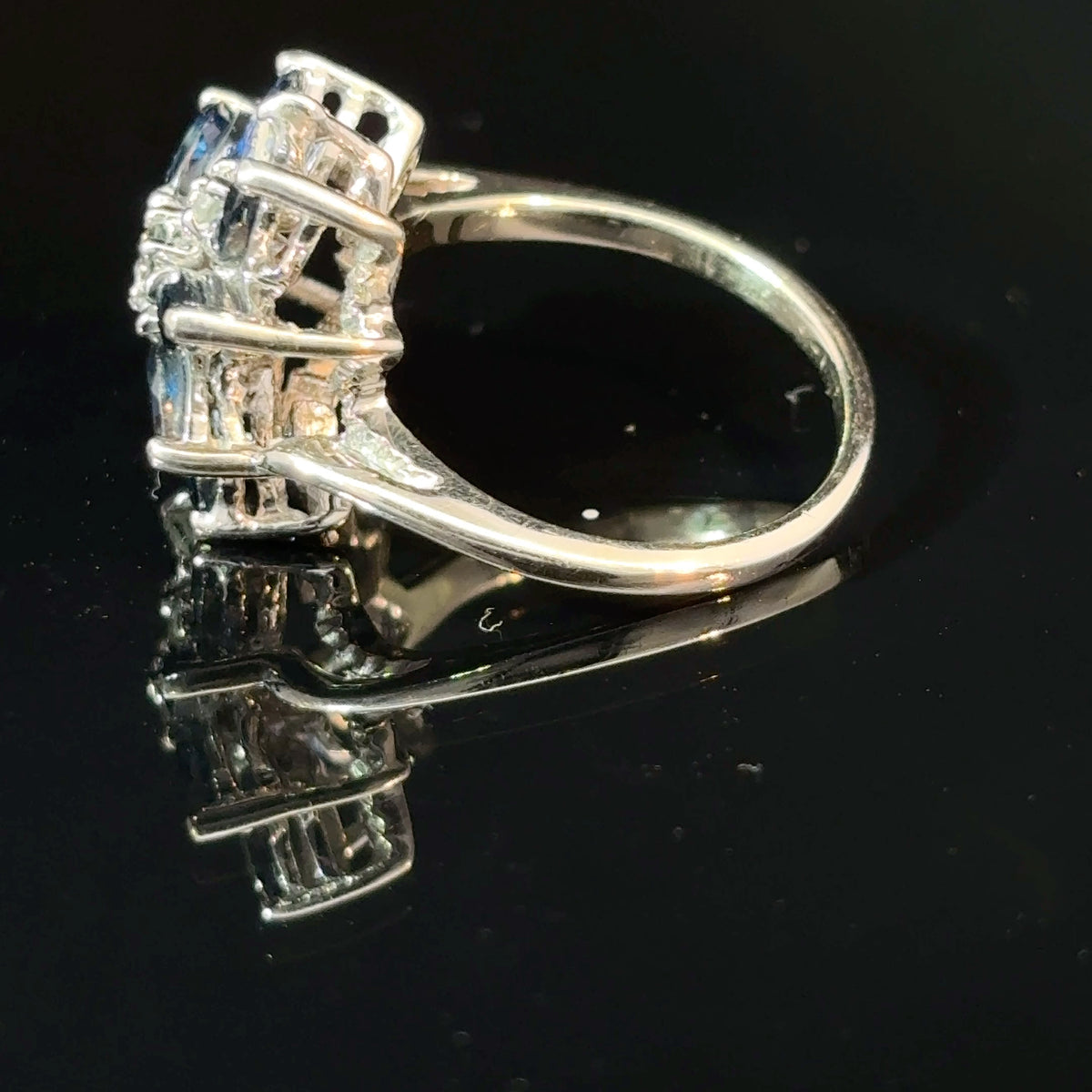 14K White Gold Sapphire and Diamond Floral Cluster Ring, Size 5 1/4 — image 2 of 4