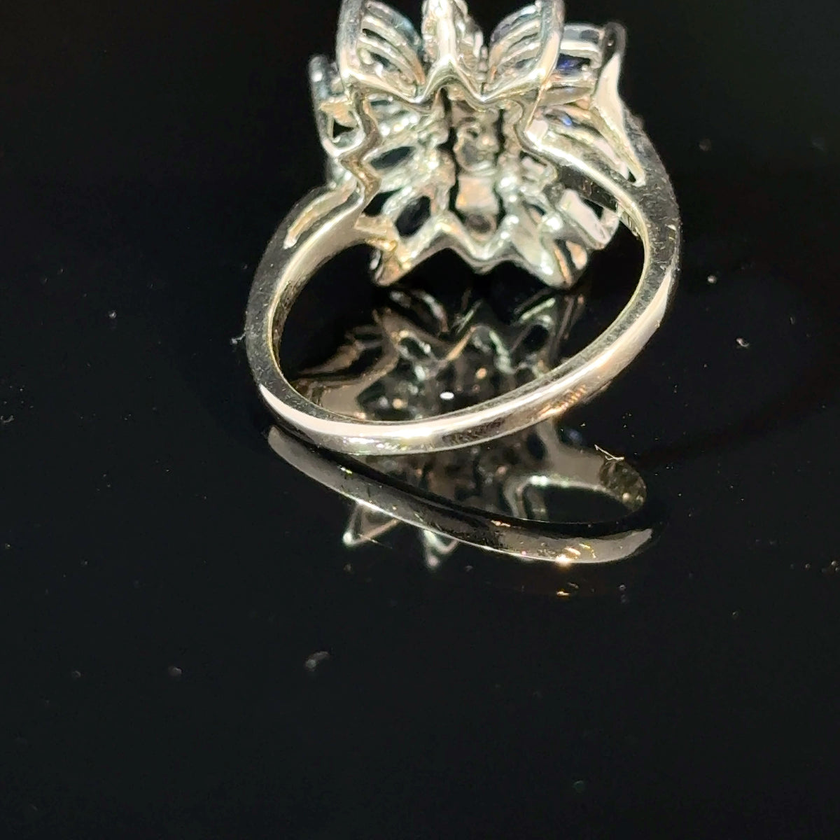 14K White Gold Sapphire and Diamond Floral Cluster Ring, Size 5 1/4 — image 3 of 4