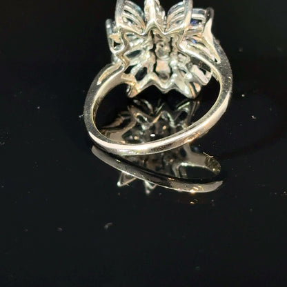 14K White Gold Sapphire and Diamond Floral Cluster Ring, Size 5 1/4 — image 3 of 4