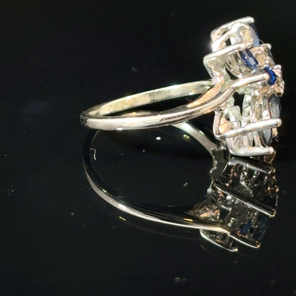 14K White Gold Sapphire and Diamond Floral Cluster Ring, Size 5 1/4 — image 4 of 4