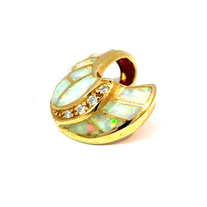 14K Yellow Gold Opal Inlay and Diamond Swirl Slide Pendant — image 1 of 5