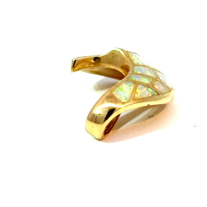 14K Yellow Gold Opal Inlay and Diamond Swirl Slide Pendant — image 3 of 5