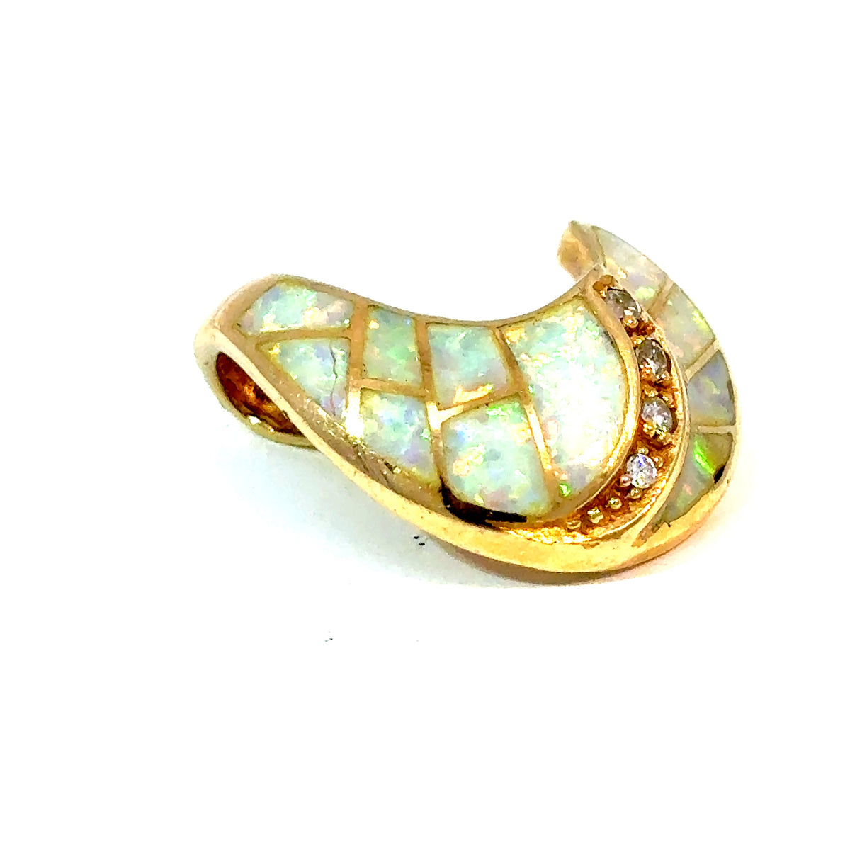 14K Yellow Gold Opal Inlay and Diamond Swirl Slide Pendant — image 4 of 5
