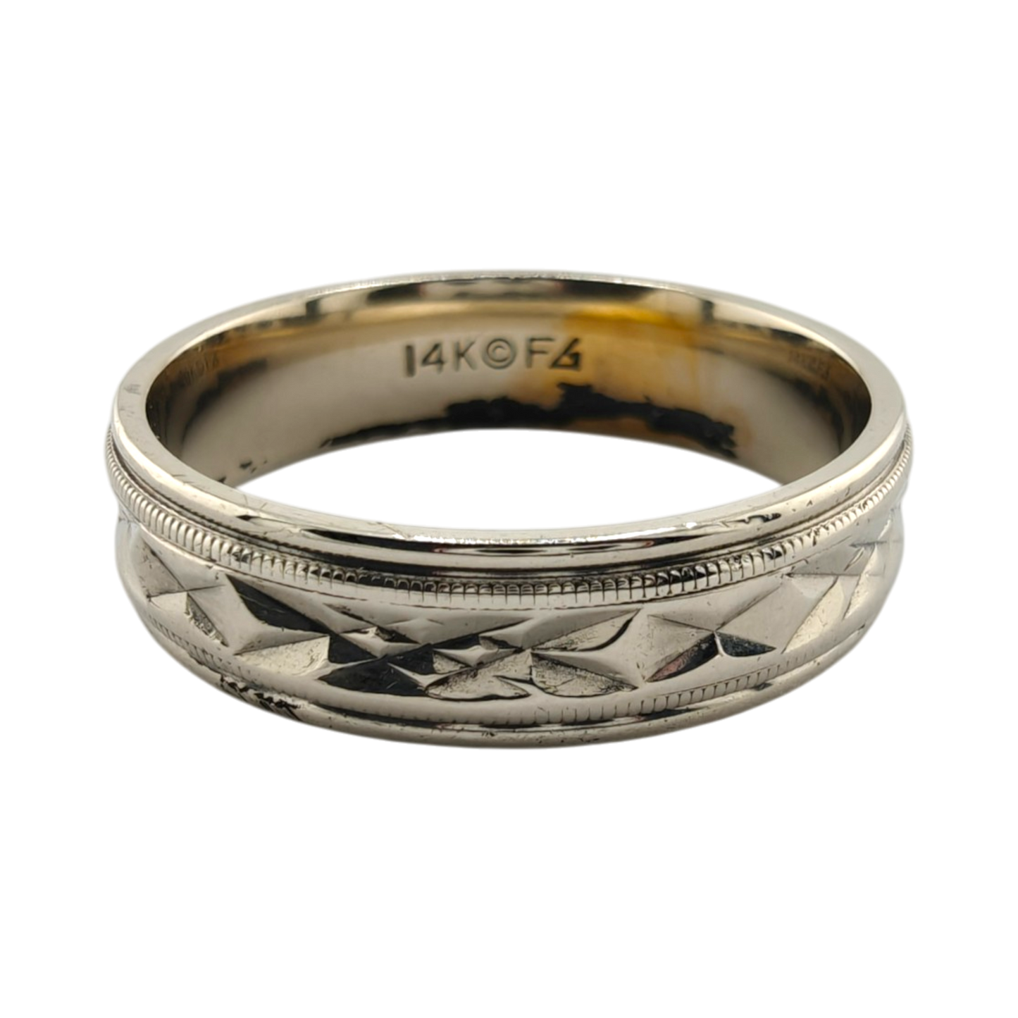 14k White Gold Men's Band Ring, Size 11 1/2