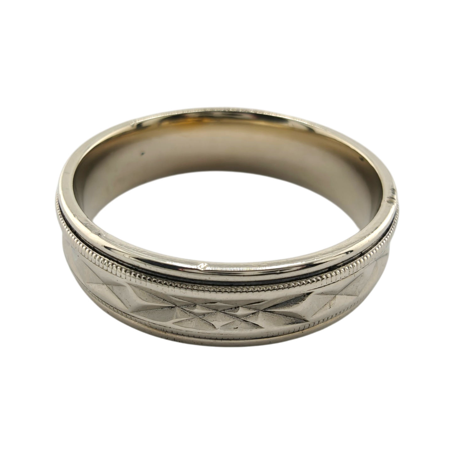 14k White Gold Men's Band Ring, Size 11 1/2