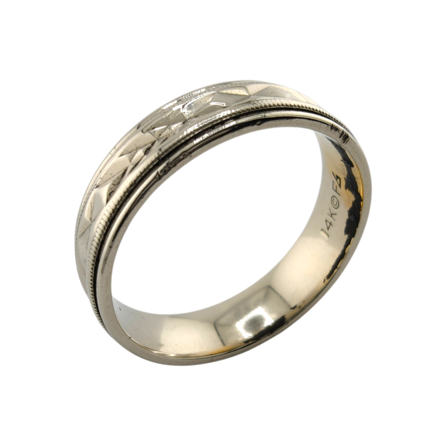 14k White Gold Men's Band Ring, Size 11 1/2