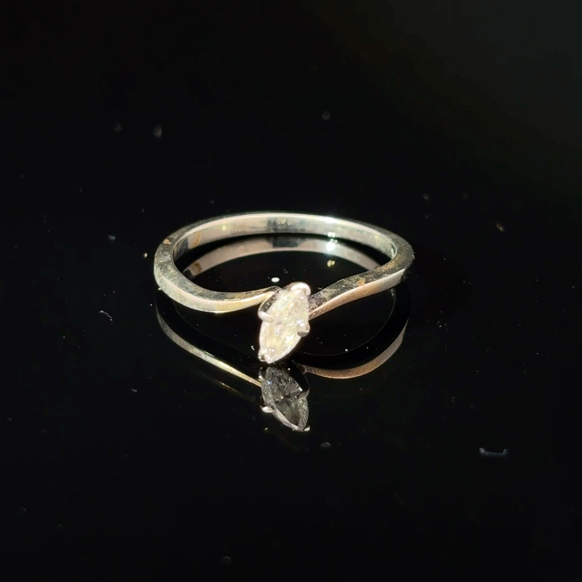 18k White Gold Marquise Diamond Solitaire Ring, Size 5 — image 1 of 4
