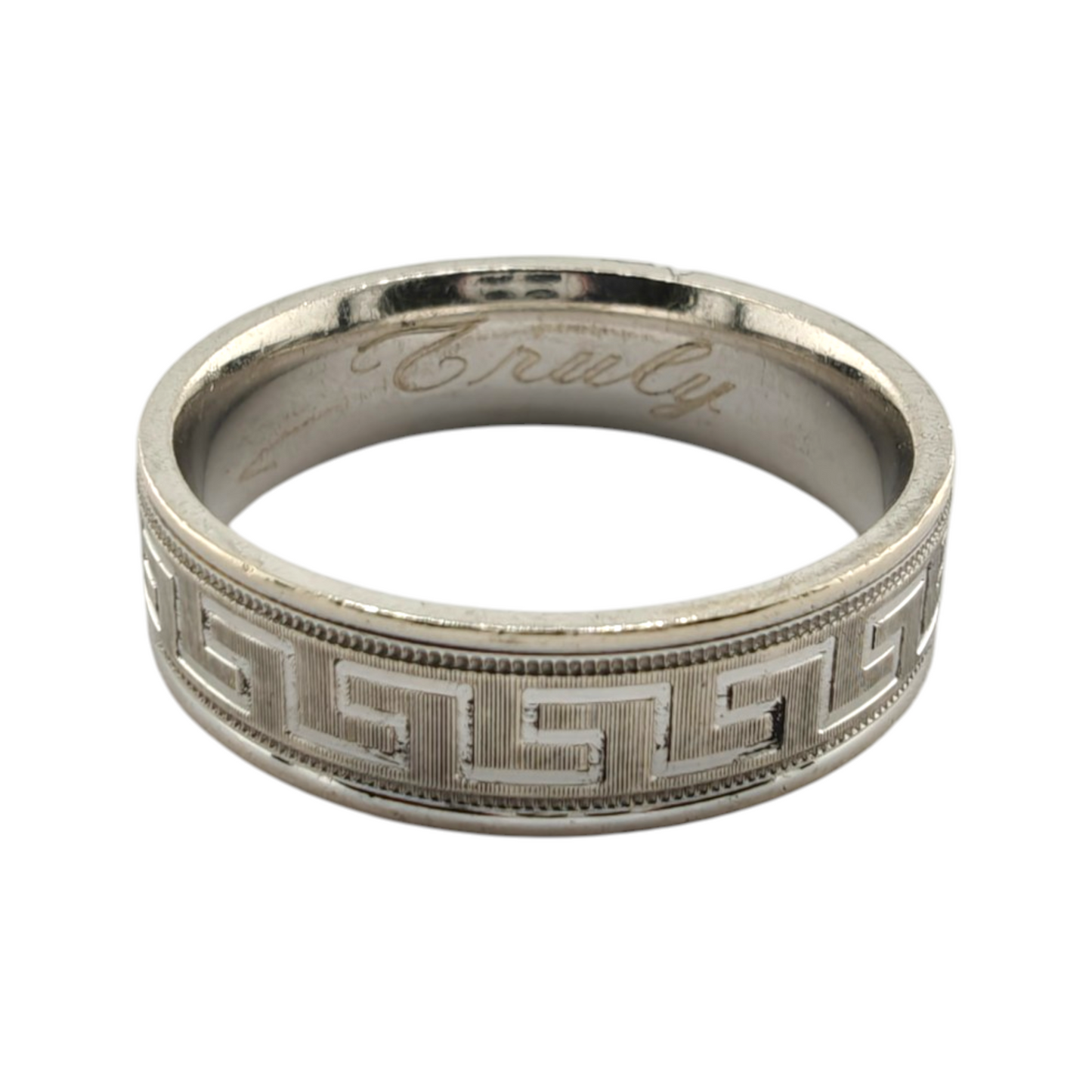 14k White Gold Men's Band Ring with Greek Key Pattern