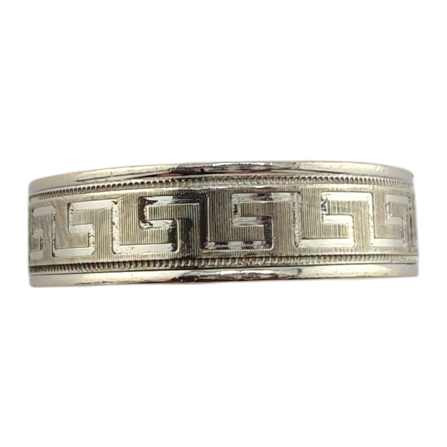 14k White Gold Men's Band Ring with Greek Key Pattern
