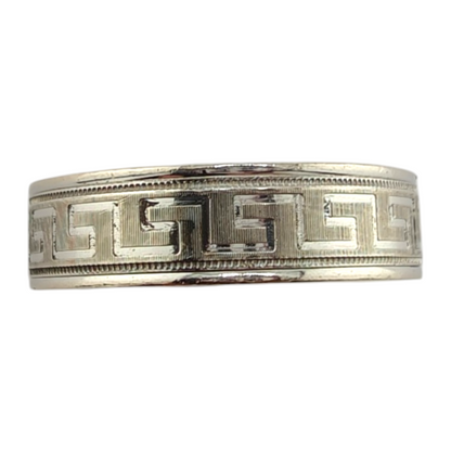 14k White Gold Men's Band Ring with Greek Key Pattern