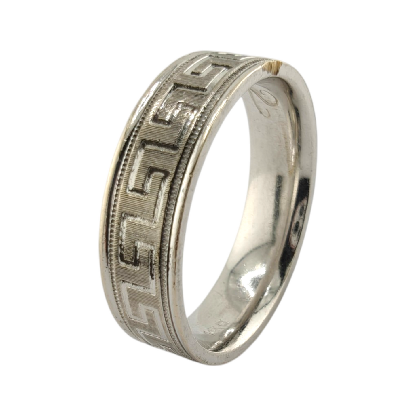 14k White Gold Men's Band Ring with Greek Key Pattern