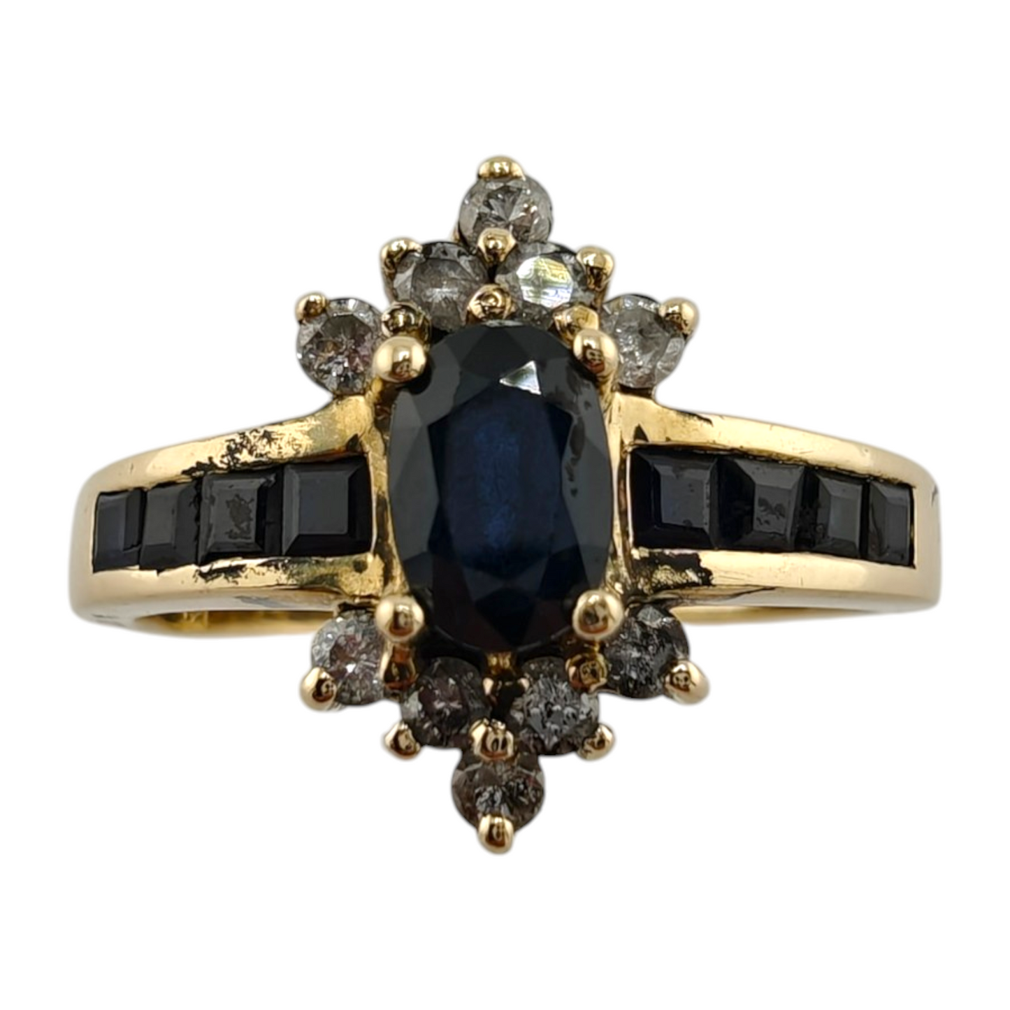 14k Yellow Gold Ring with Diamonds and Sapphires