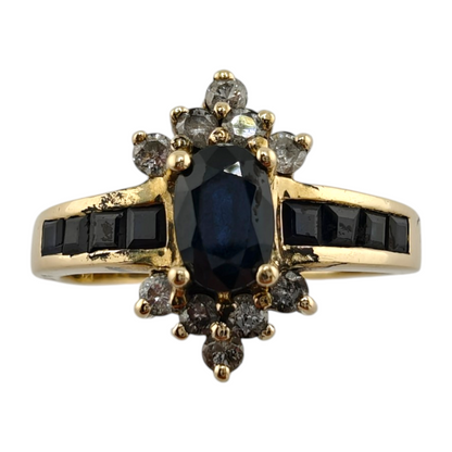 14k Yellow Gold Ring with Diamonds and Sapphires