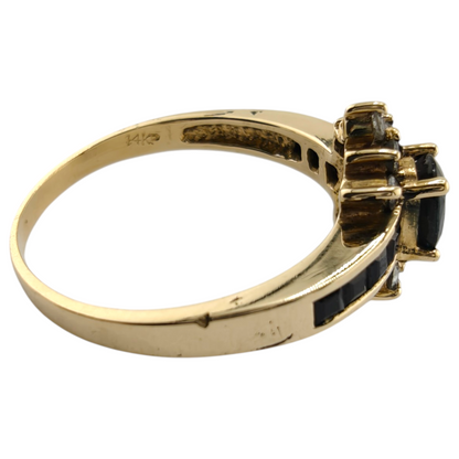 14k Yellow Gold Ring with Diamonds and Sapphires