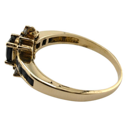 14k Yellow Gold Ring with Diamonds and Sapphires
