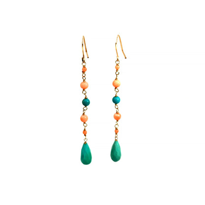 14K Yellow Gold Turquoise and Coral Bead Drop Earrings — image 1 of 6