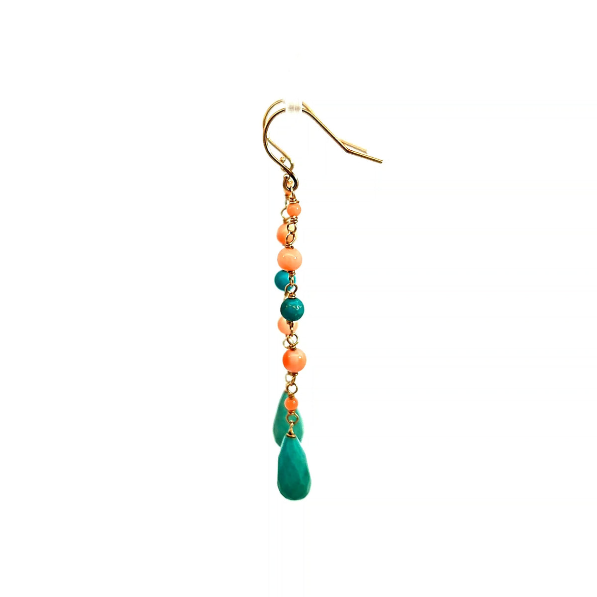 14K Yellow Gold Turquoise and Coral Bead Drop Earrings — image 2 of 6