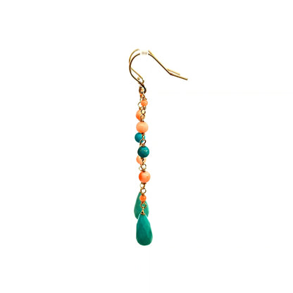 14K Yellow Gold Turquoise and Coral Bead Drop Earrings — image 3 of 6