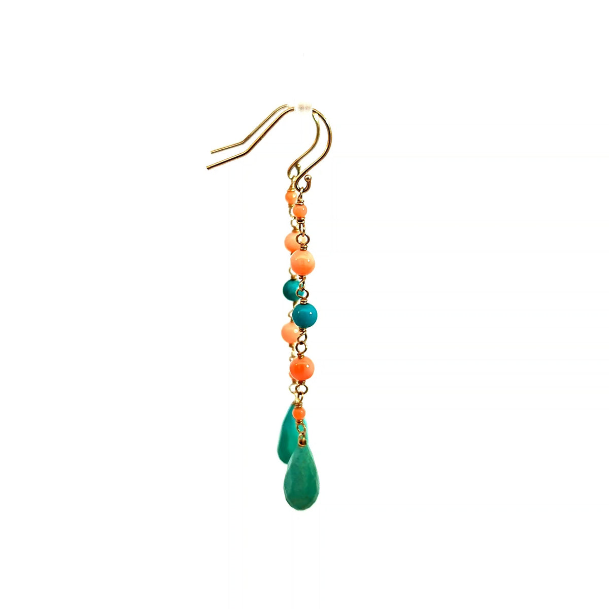 14K Yellow Gold Turquoise and Coral Bead Drop Earrings — image 4 of 6