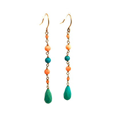 14K Yellow Gold Turquoise and Coral Bead Drop Earrings — image 6 of 6