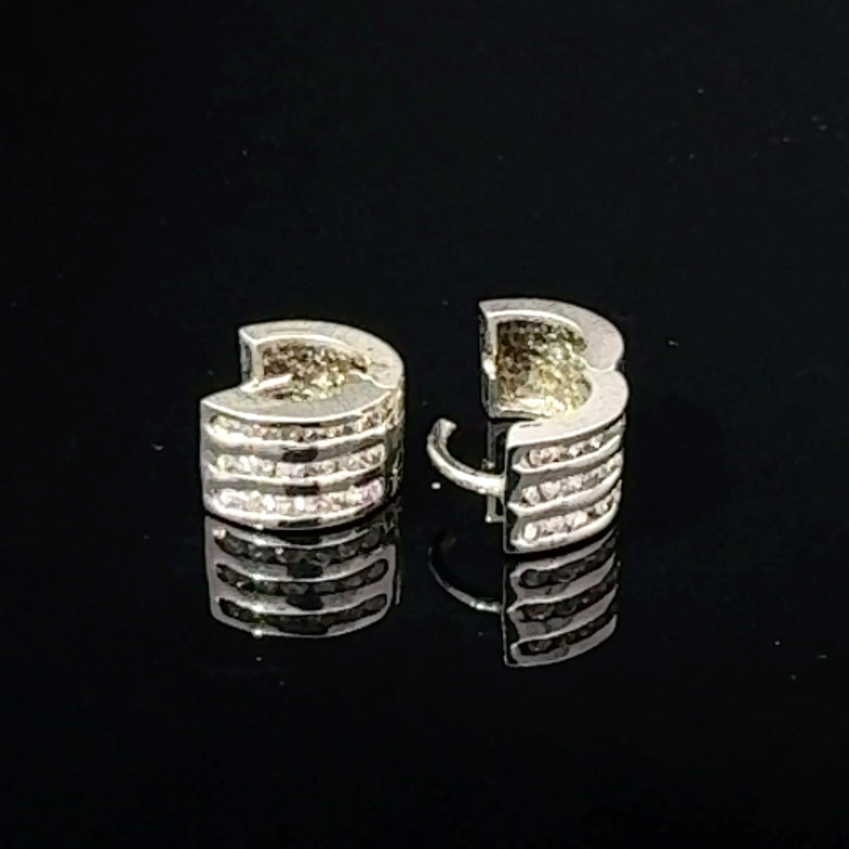 14K White Gold Cubic Zirconia Huggie Hoop Earrings — image 1 of 4