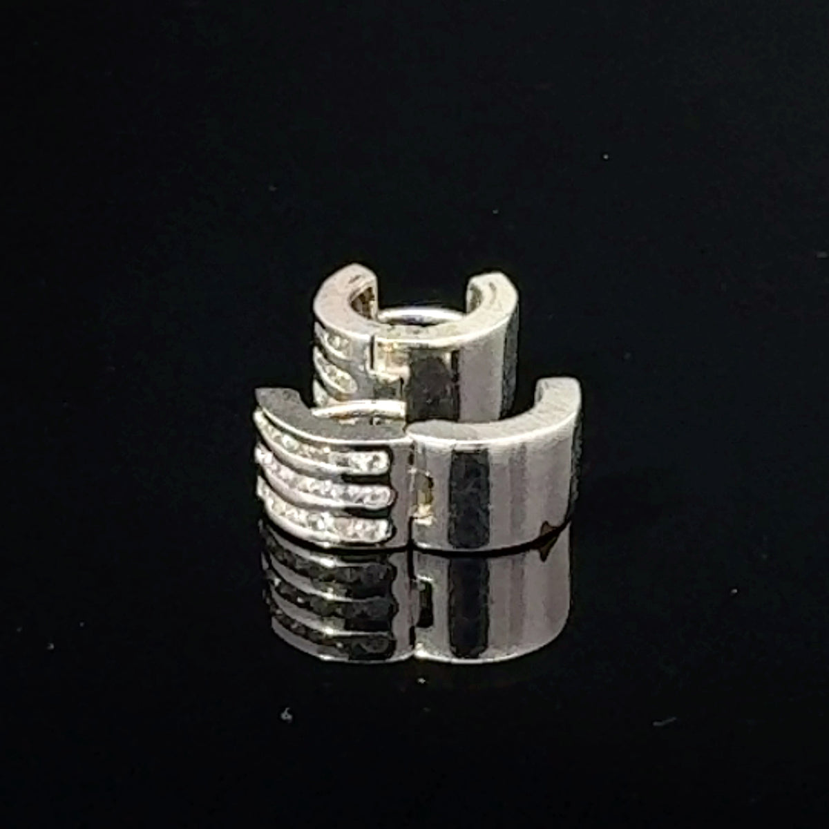 14K White Gold Cubic Zirconia Huggie Hoop Earrings — image 2 of 4