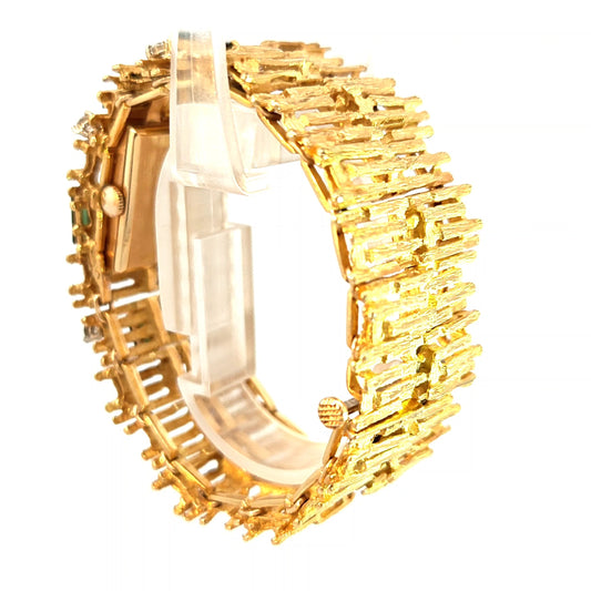 Ebel Retro 18k Yellow Gold Bark-Finish Diamond and Green Tourmaline Bracelet Watch